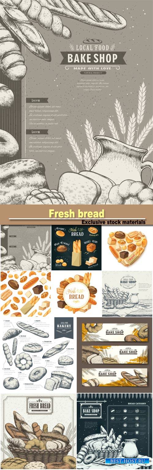 Fresh bread, vector backgrounds bakery products