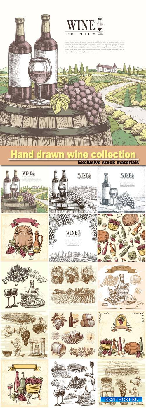 Hand drawn illustration wine collection