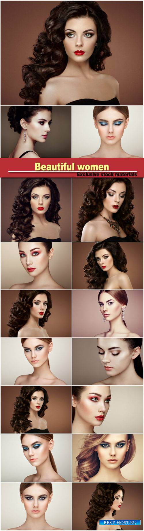 Beautiful women, stylish makeup, hairstyles