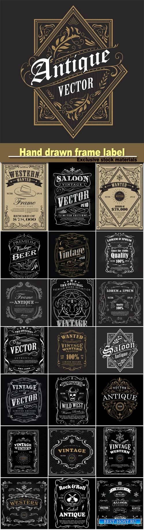 Hand drawn label, blackboard retro vintage wanted banner, vector illustration