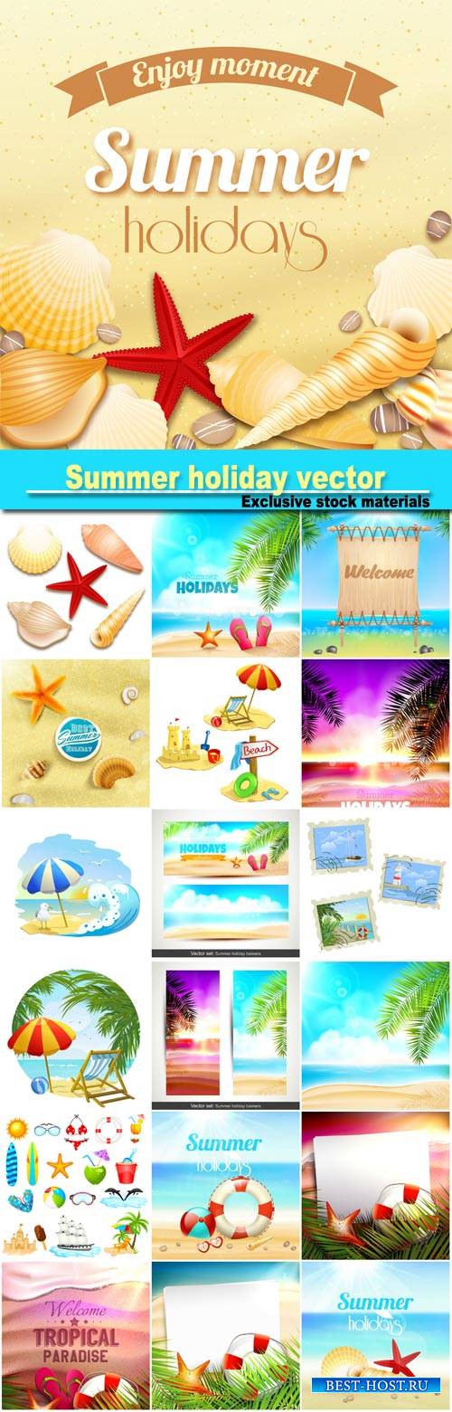 Summer holiday, vector backgrounds sea, palm trees, tropical paradise