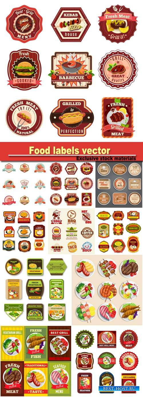 Food labels, vector illustration