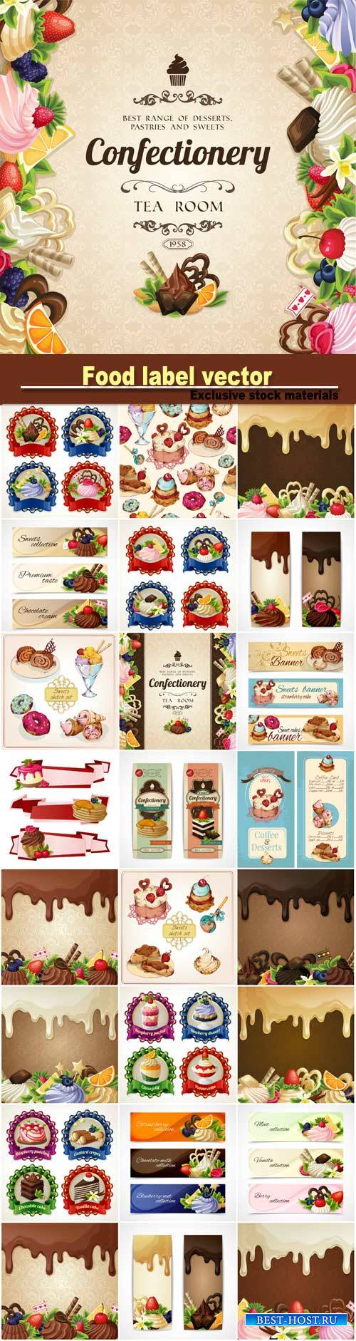Labels, banners and backgrounds vector, confectionery, chocolate, ice cream