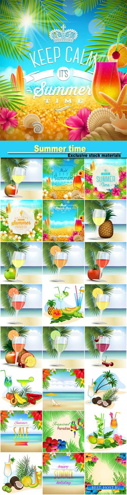 Summer time, tropical paradise, cocktails and fresh juices