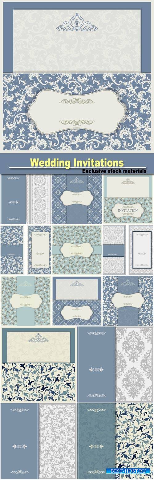 Wedding invitations with vintage patterns, vector backgrounds