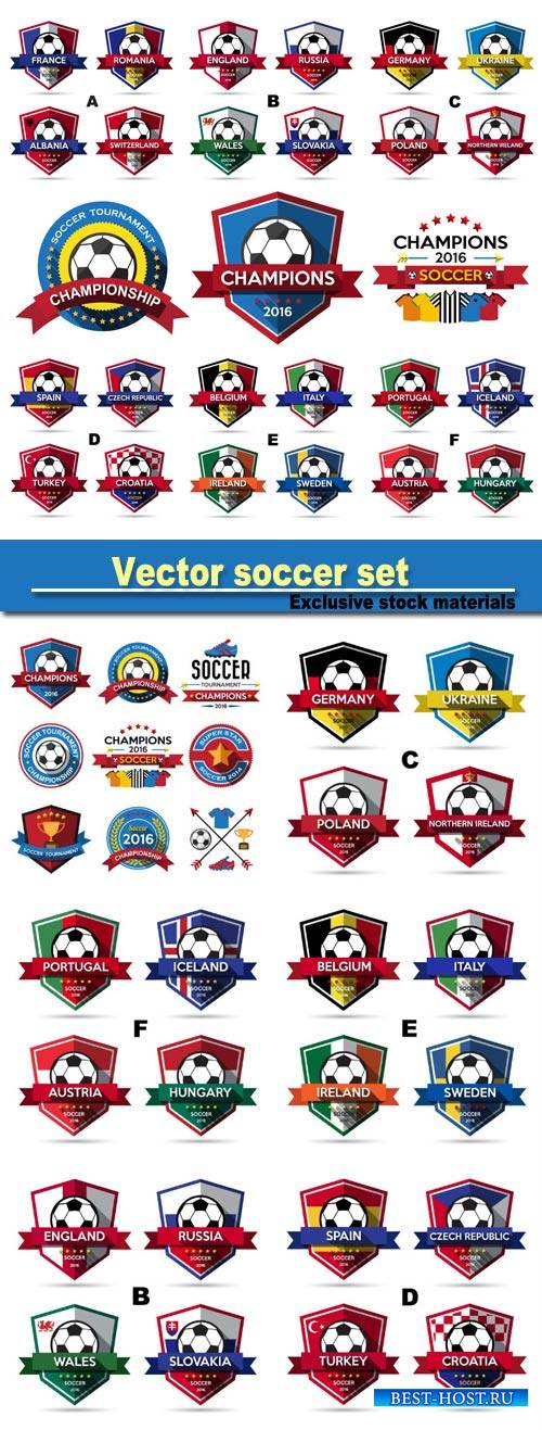 Vector soccer set, labels, logos