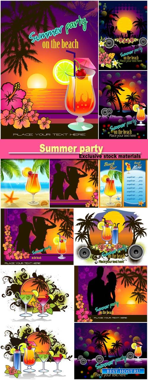 Summer party, vector background with cocktails
