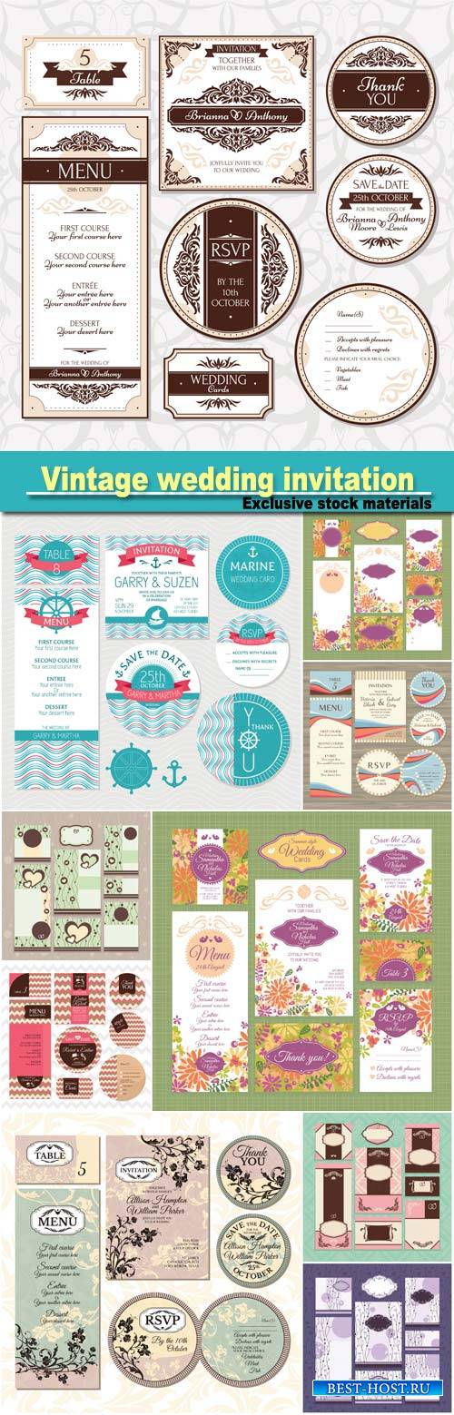 Vintage wedding invitation, vector cards