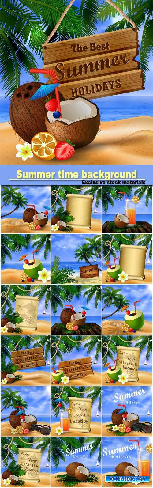 Summer time background with sea views, cocktails