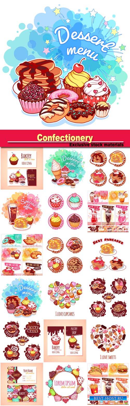 Confectionery, desserts, muffins and pancakes