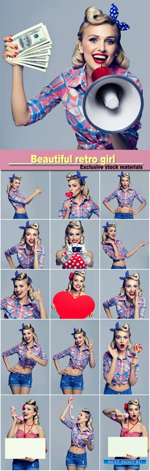 Beautiful retro girl in different images