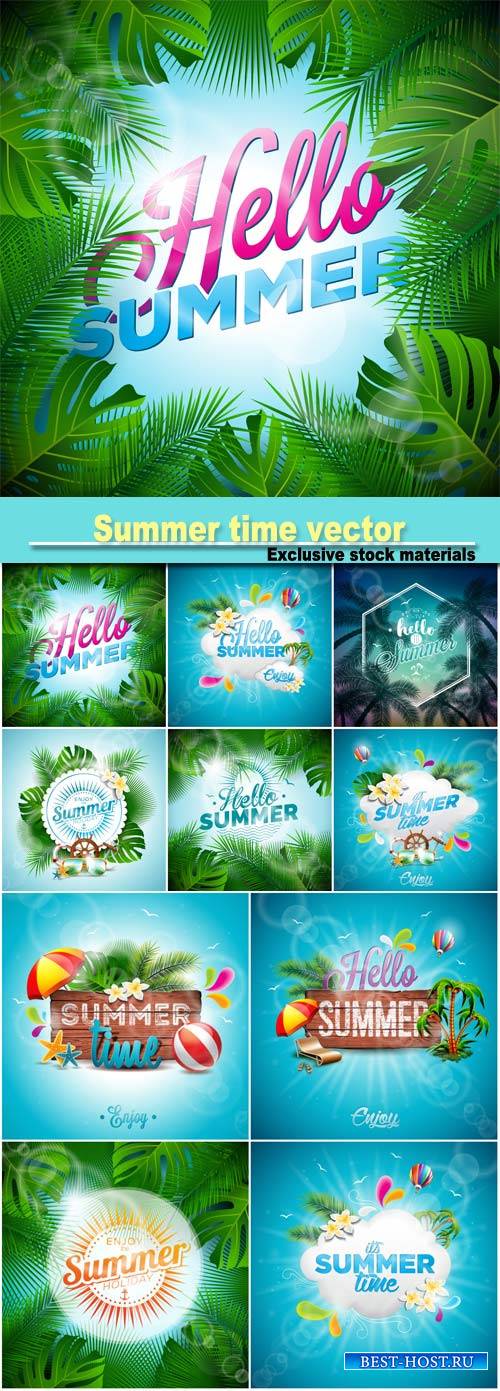 Summer time, vector backgrounds with marine elements