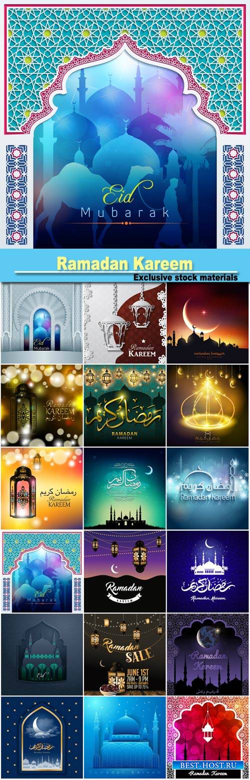 Ramadan Kareem, Muslim holiday, backgrounds vector