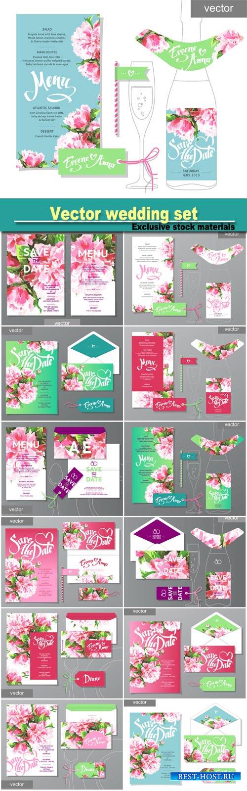 Vector wedding set, wedding menu