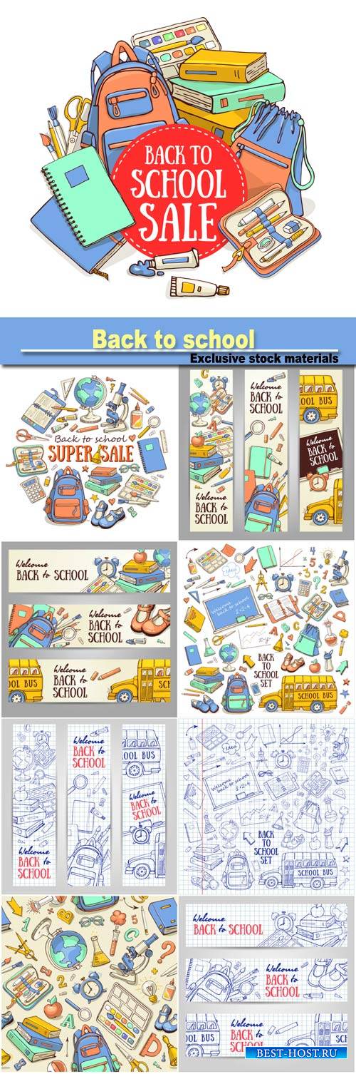 Back to school, vector banners and backgrounds