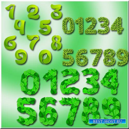 3 набора цифр из листвы - Клипарт