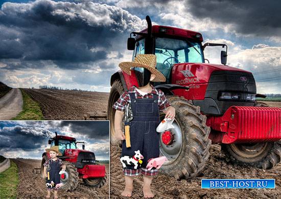 Детский фотошаблон psd - Маленький фермер в поле