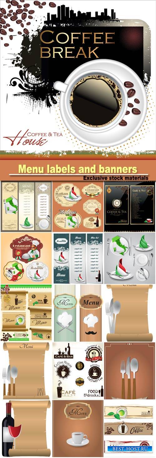 Menu labels and banners vector