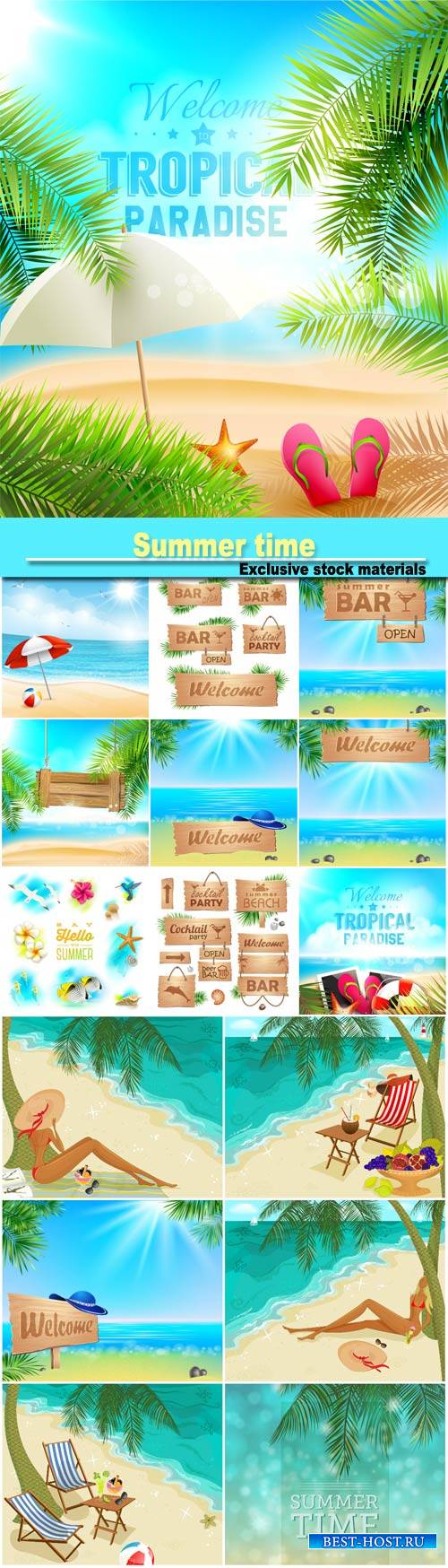 Summer time, tropical backgrounds vector