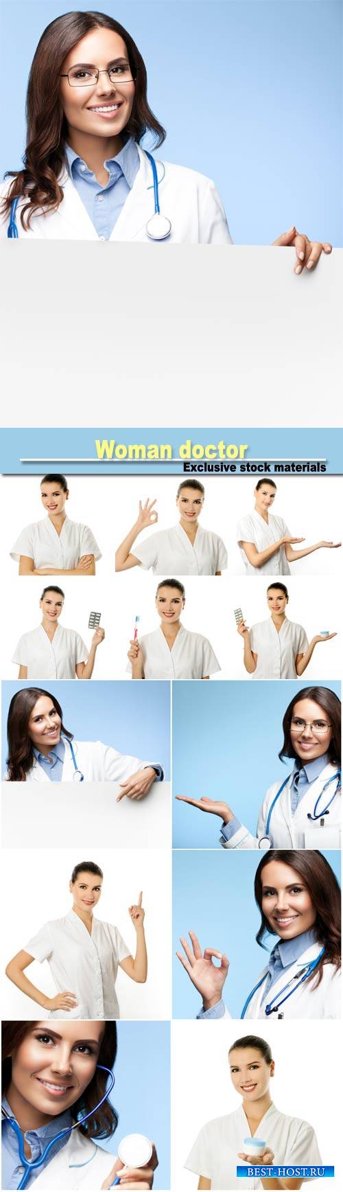 Woman doctor in different positions