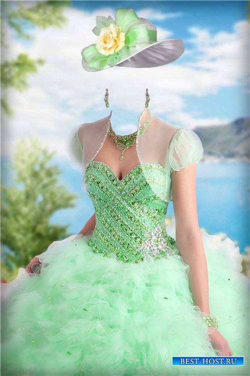 Женский фотошоп шаблон – В зеленом бальном платье