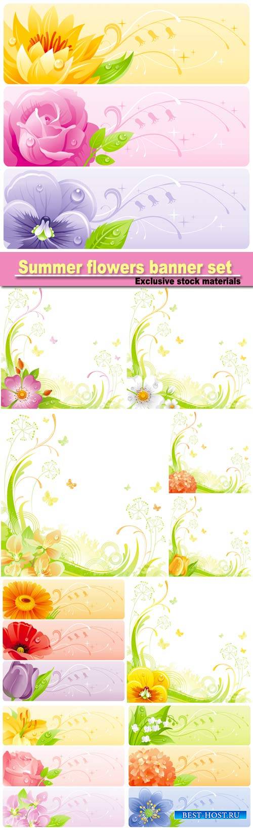 Summer flowers banner set with natural background