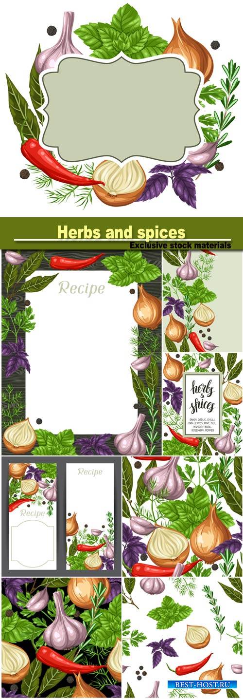 design with various herbs and spices