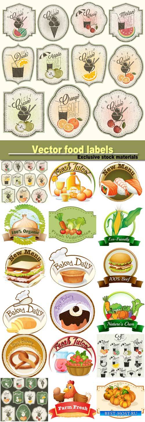 Vector food labels, food and drink