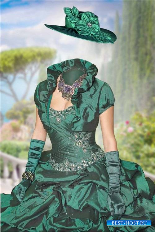 Женский шаблон для фотошопа – В зеленом бальном платье