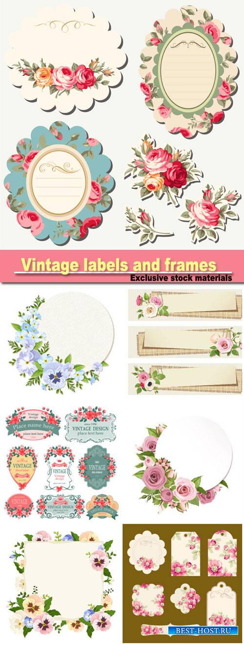 Vintage labels and with flowers