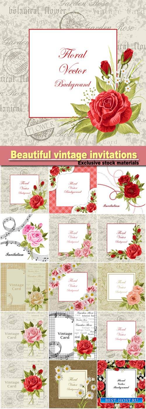 Vector illustration of a beautiful vintage  with flowers for invitations and birthday cards