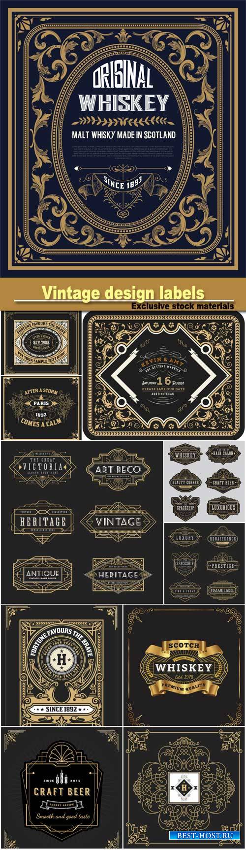 Vintage line design for labels, banner, logo, emblem, wedding card