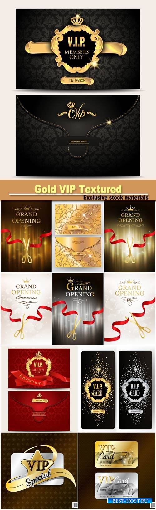 Gold VIP textured envelope with floral background and gold vintage, grand opening banner