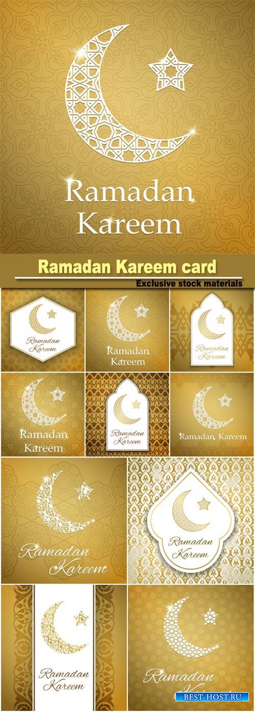 Ramadan Kareem greeting card with half moon and star