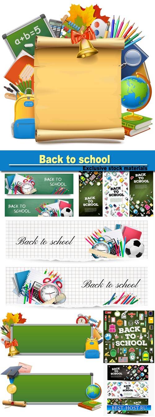 Back to school, vector school supplies