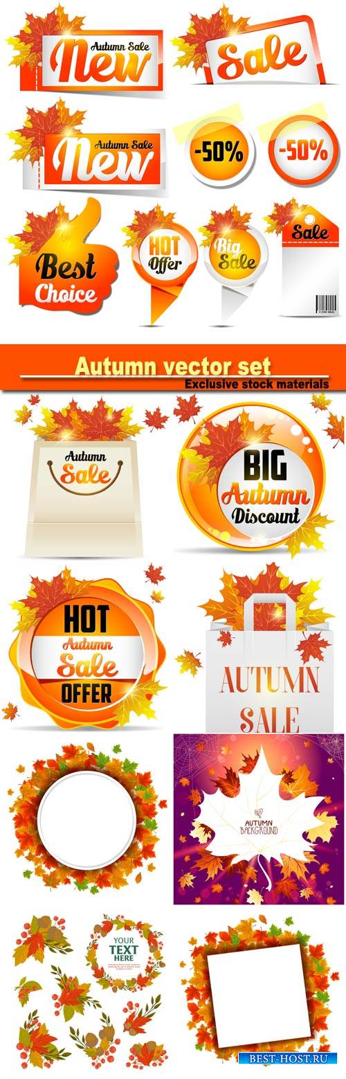 Wonderful autumn leaves background, discount and sale, tags, banners and st ...