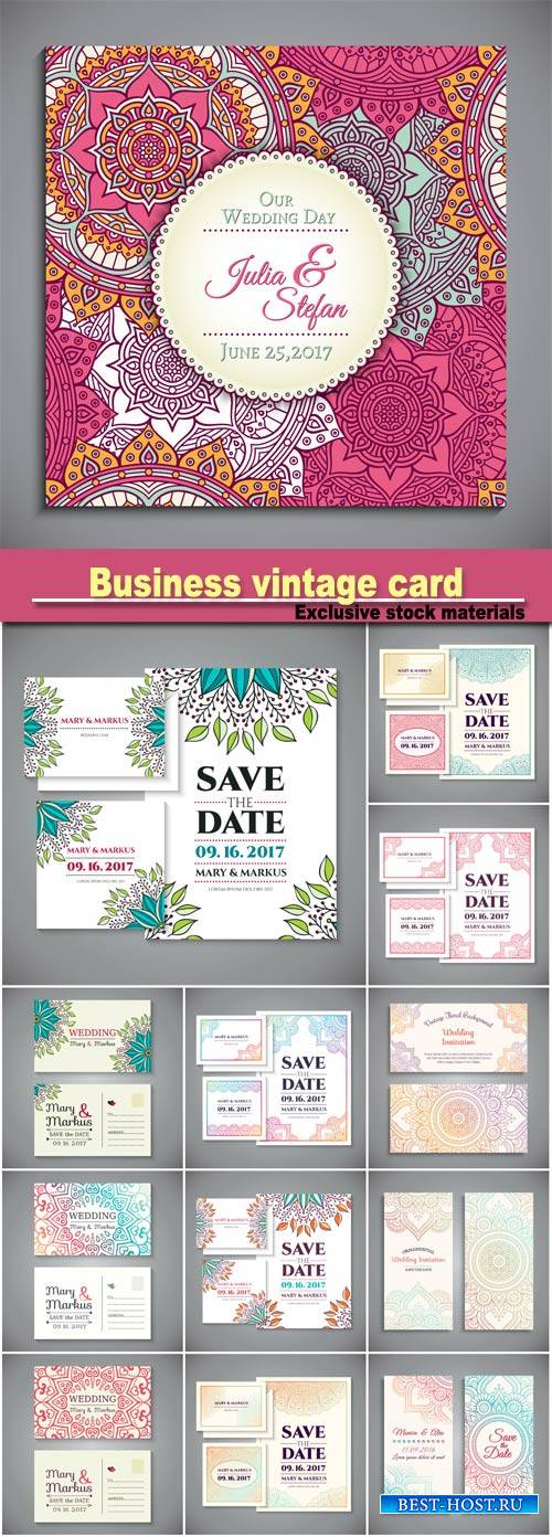 Business card, vintage decorative elements, hand drawn background