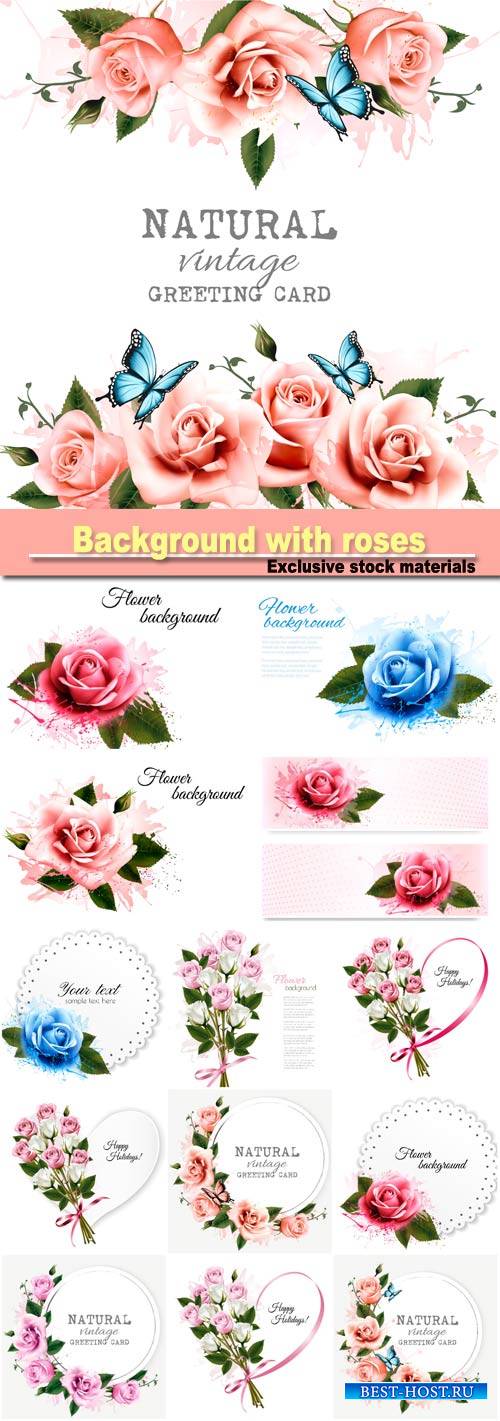 Natural background with roses, vintage vector