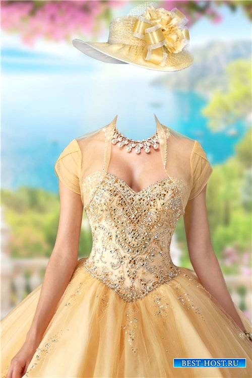 Шаблон для фотошопа женский – В золотом платье