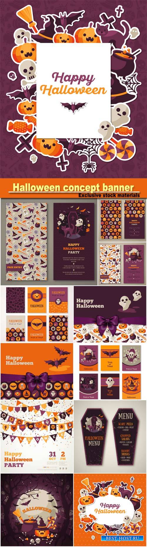 Halloween concept banner with flat Icons stickers