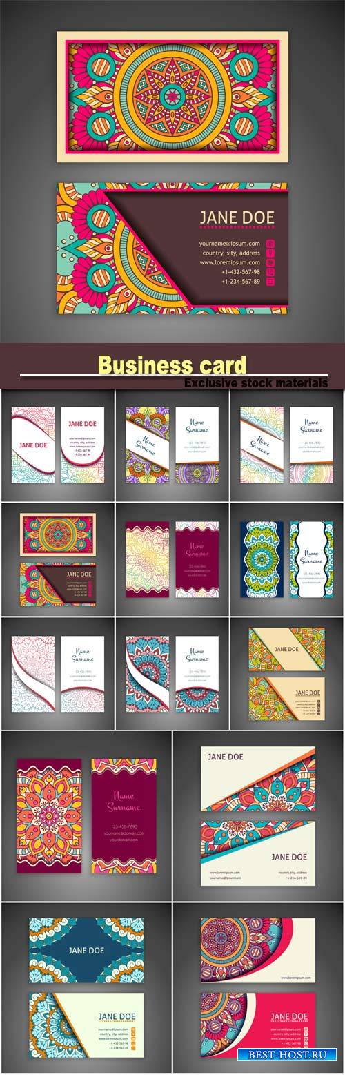 Business card and vintage decorative elements, hand drawn background