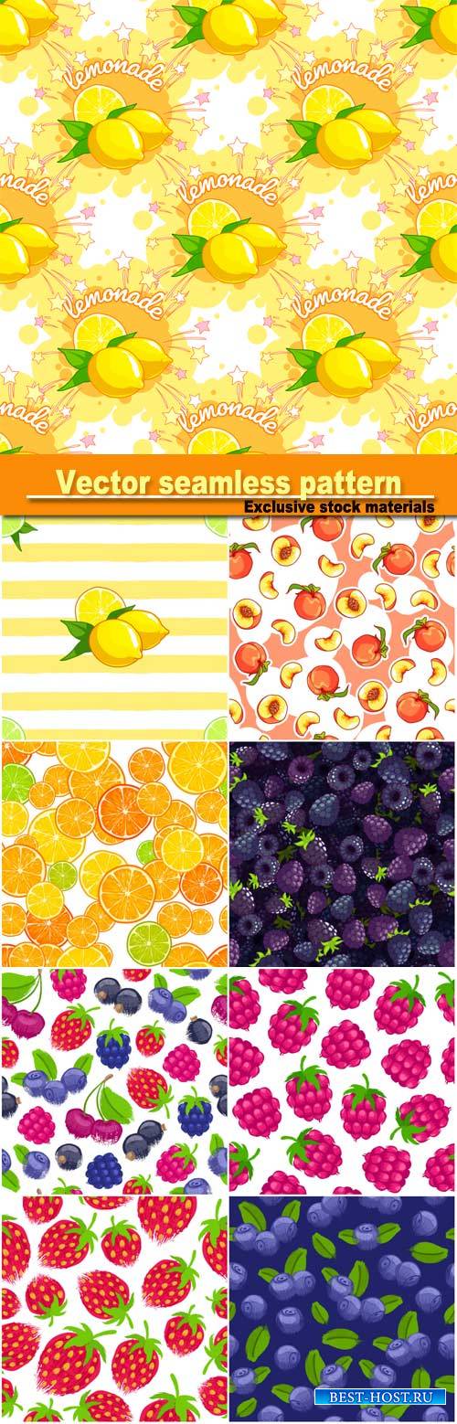 Berries vector seamless pattern, menu poster