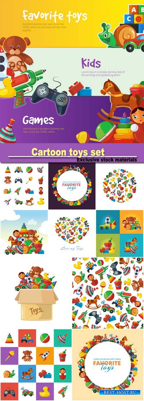 Cartoon toys set for web banners with place for your text