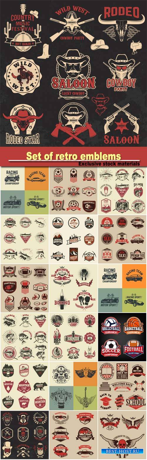 Set of retro emblems, vintage vector labels