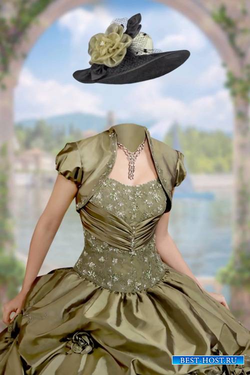 Шаблон женский для фотошопа – В бальном платье у арки