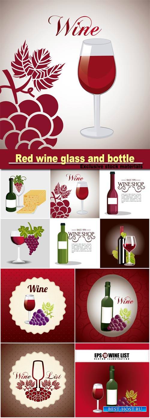 Red wine glass and bottle vector