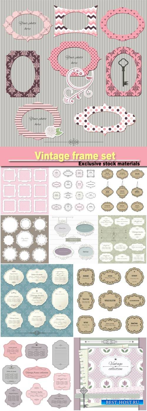 Vintage  set on damask background, calligraphic design elements