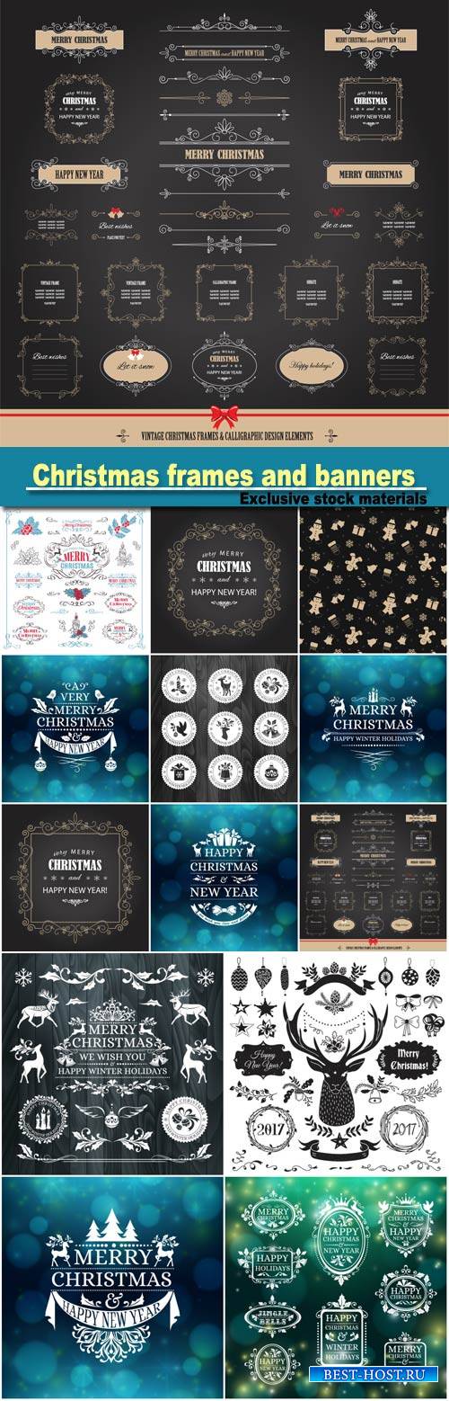 Vintage Christmas and Happy New Year  and banners