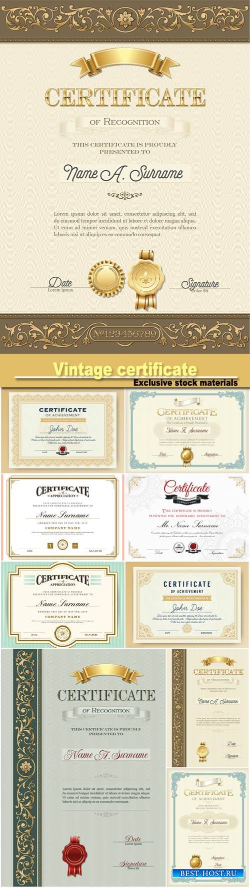 Vintage certificate of recognition portrait biege