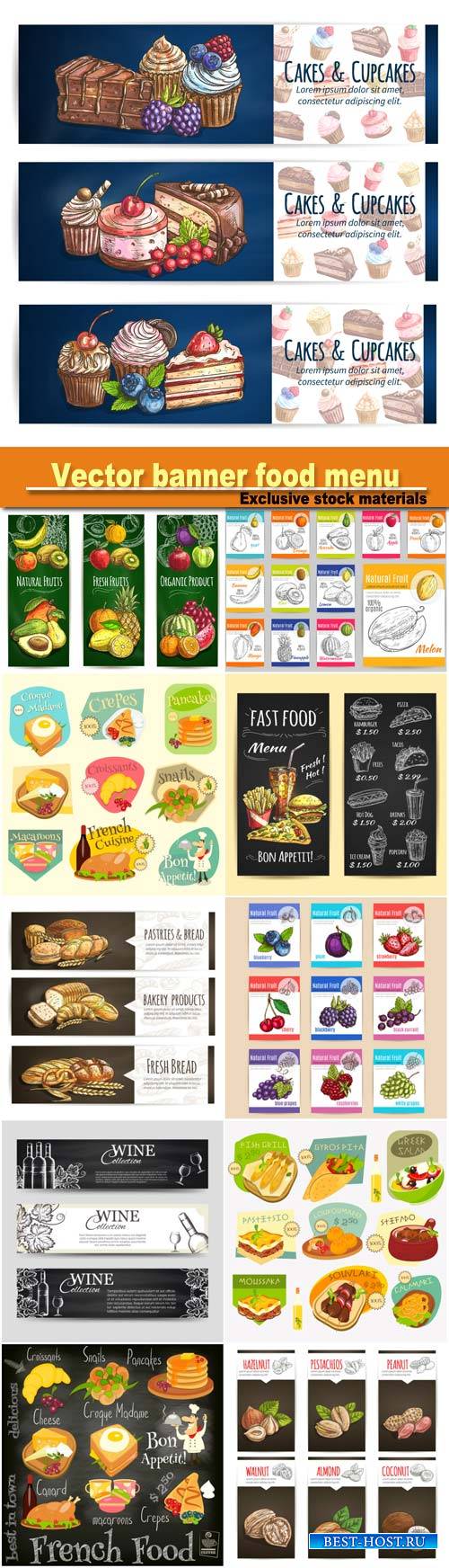 Vector banner food menu, cafe leaflet, pastry shop signboard